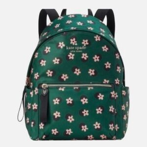 Kate Spade Dark Green Backpack with Pink Floral Design